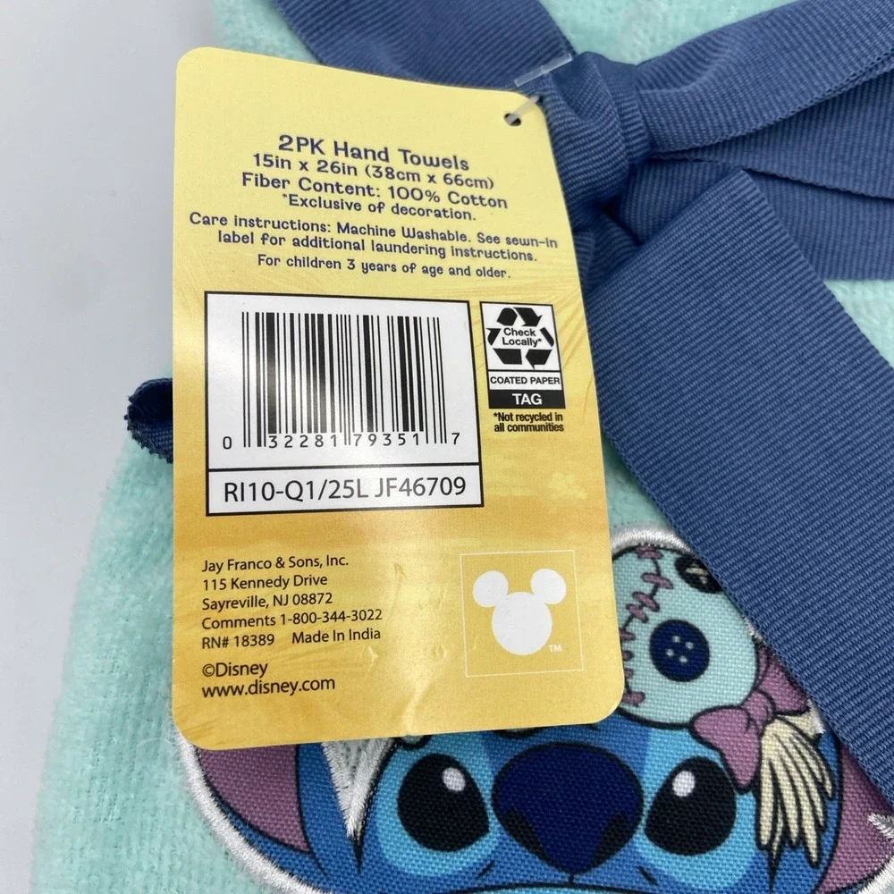 Disney Stitch Hand Towels Scrump Blue Bathroom Lilo And Stitch Set of‎ Two NWT